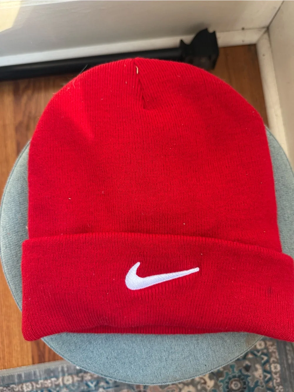 Nike Kids Red Beanie with White Swoosh